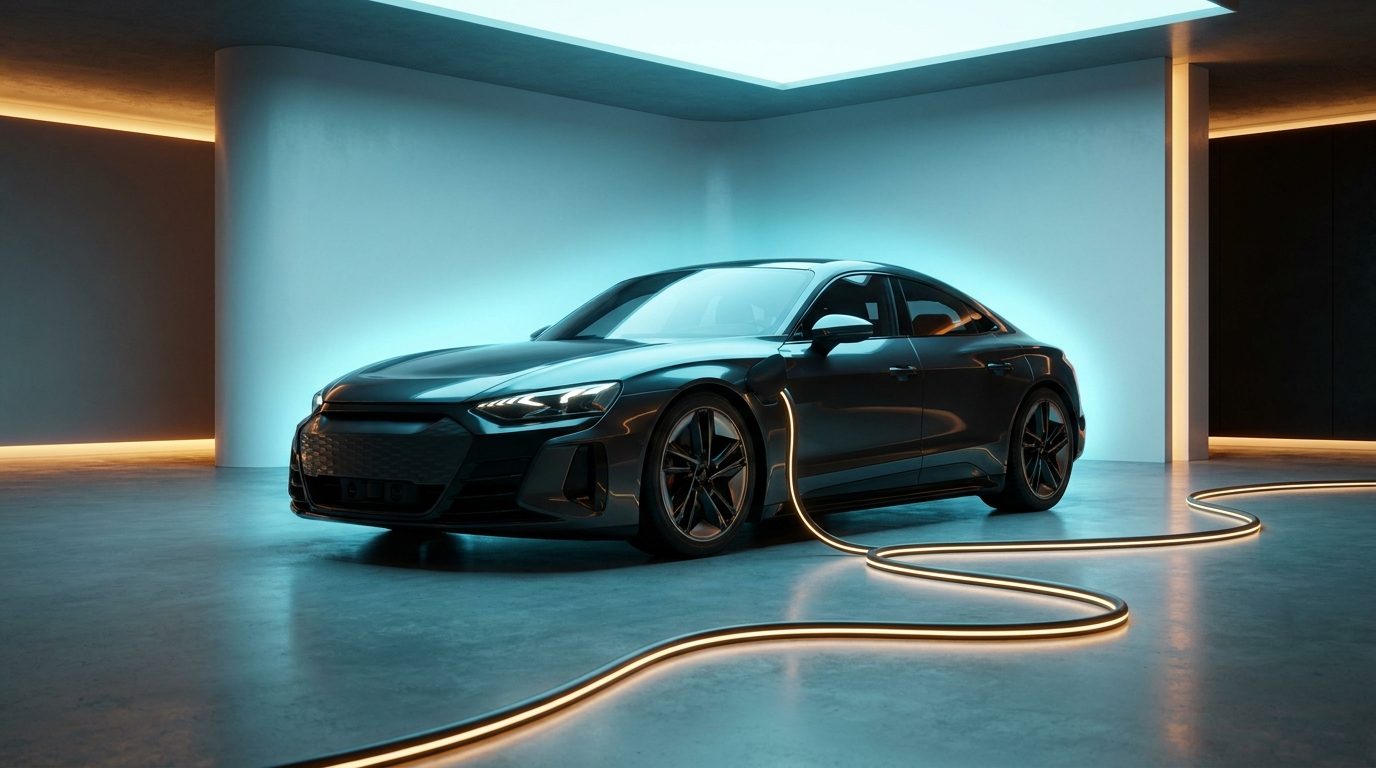 Berline-coupé électrique sportive générique en studio — illustration éditoriale d'une GT électrique